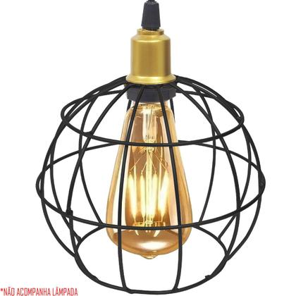 Imagem de 4 Pendentes Aramado Globo Preto Luminária Lustre Industrial Teto Vintage Dourado Agp Ilumini