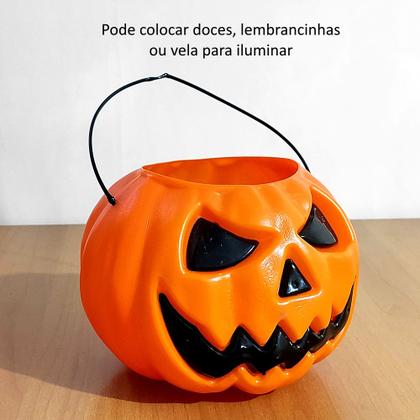 Imagem de 4 Potes de Abóbora Halloween Doces Decoração Por Vela Bruxas