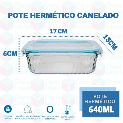 Imagem de 4 Potes Marmita Vidro Resistente 640ml Forno Microondas