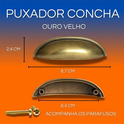 Imagem de 4 Puxador Concha para Gavetas, Móveis, Armários Ouro Velho