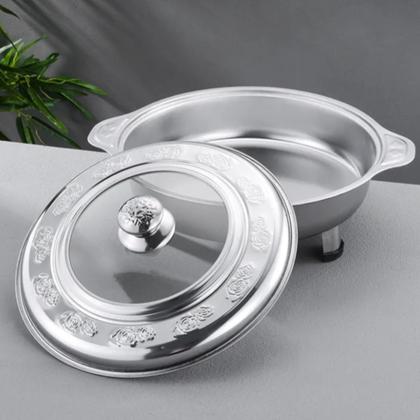 Imagem de 4 Rechaud Inox Leve Travessa Com Tampa Transparente Buffet REDONDO