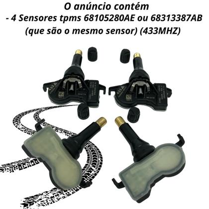 Imagem de 4 Sensores de pressão de pneu tpms 68105280AE ou 68313387AB mesma peça Chrysler 433 MHz Fiat Toro Jeep Compass Renegade