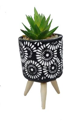 Imagem de 4 Suculentas Artificiais Vasinhos Com Pé Vaso De Cimento