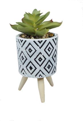 Imagem de 4 Suculentas Artificiais Vasinhos Com Pé Vaso De Cimento