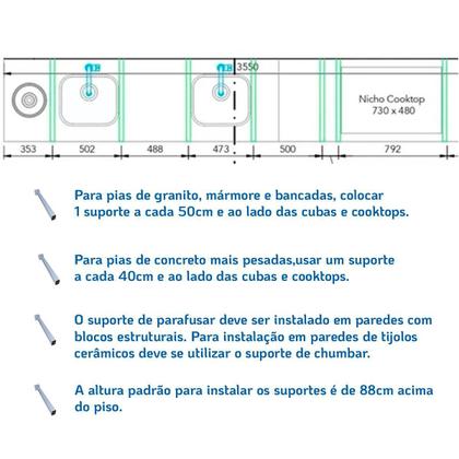 Imagem de 4 Suporte Pia Parafusar Grapa Bancada Granito 60Cm Branca