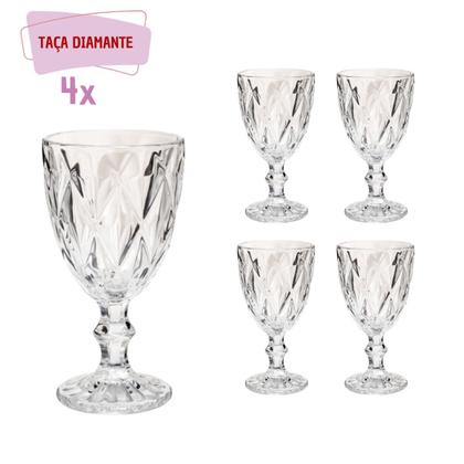 Imagem de 4 Taça Diamante Bico De Jaca Vidro Transparente 300ml