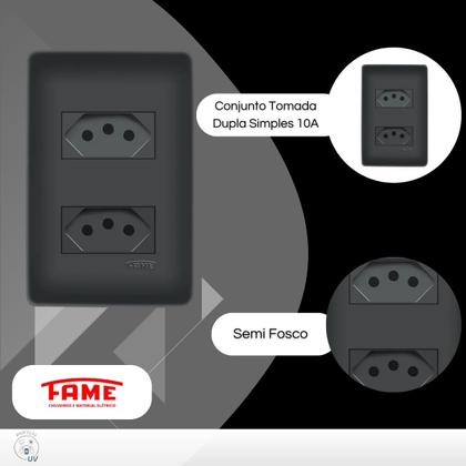 Imagem de 4 Tomadas Duplas Preta 2P+T Distanciadas 10A 250V Com Placa Habitat Black- FAME