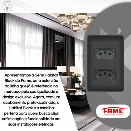 Imagem de 4 Tomadas Duplas Preta 2P+T Distanciadas 10A 250V Com Placa Habitat Black- FAME