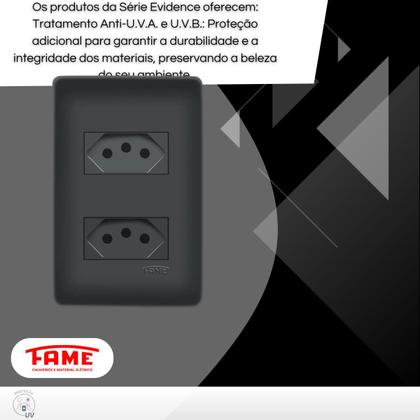 Imagem de 4 Tomadas Duplas Preta 2P+T Distanciadas 10A 250V Com Placa Habitat Black- FAME