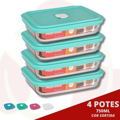 Imagem de 4 Travessa Facilita de Vidro c/ Tampa 750ML Marinex Doce