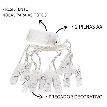 Imagem de 4 Varal Led 10 Fotos Fio Fita Luz Cordão Pregador Decoração
