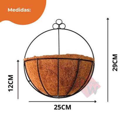 Imagem de 4 Vasos Cuia Fibra de Coco c/Suporte Meio Vaso Vertical 25cm