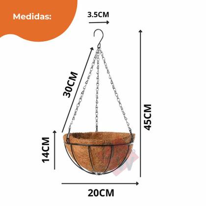 Imagem de 4 Vasos De Pendurar Fibra Coco Vaso Cuia Pendente Ferro