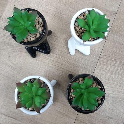 Imagem de 4 Vasos Decorativo C/ Suculentas Planta Artificiais Cerâmica