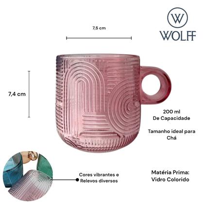 Imagem de 4 Xícaras Chá Canecas Vidro Colorido 220ml Wolff Frankfurt
