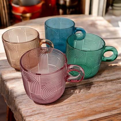 Imagem de 4 Xícaras Chá Canecas Vidro Colorido 220ml Wolff Frankfurt