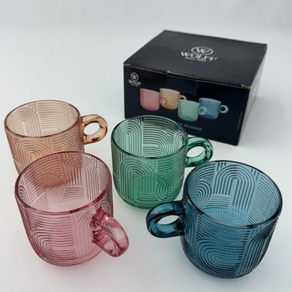 Imagem de 4 Xícaras Chá Canecas Vidro Colorido 220ml Wolff Frankfurt