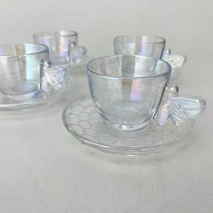 Imagem de 4 Xícaras E Pires Café 80ml Vidro Abelhas Cozinha Utensílios Transparente