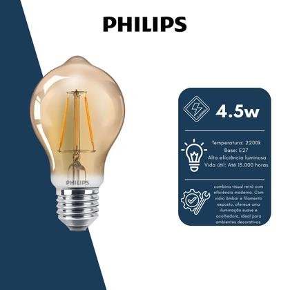 Imagem de 40 Lâmpada Led Filamento Philips 4.5w 127v E27 2200k Dimer