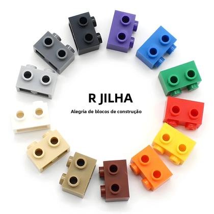 Imagem de 40 Peças de Blocos de Construção MOC 1x2 - Tijolos Modificados com Pinos Laterais