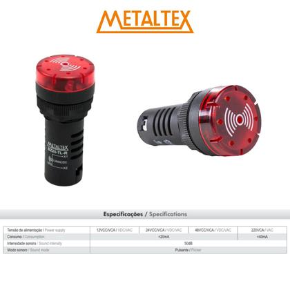 Imagem de 40 Sinalizadores 22mm Sonoro 50dB Led 24Vca/CC - Metaltex