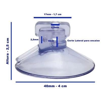 Imagem de 40 Ventosas 4 cm C/Corte Lateral Silicone Vidro Acrílico Pvc