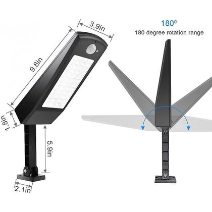 Imagem de 48 Led 4500mah Solar Light 900lm Ip65 Waterproof Outdoor Lamp Black com suporte ajustável, 120 luzes do sensor de movimento (preto)