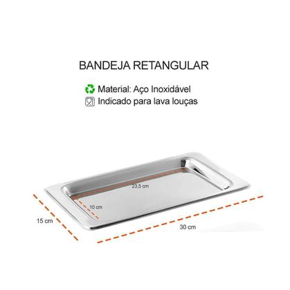 Imagem de 4un Bandeja inox café retangular 30x15cm Hotel Luxo