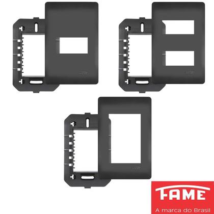 Imagem de 4un Interruptor Paralelo Three Way 10A e Tomada Padrão Dupla 2P+T 10A Com Placa Habitat Black FAME