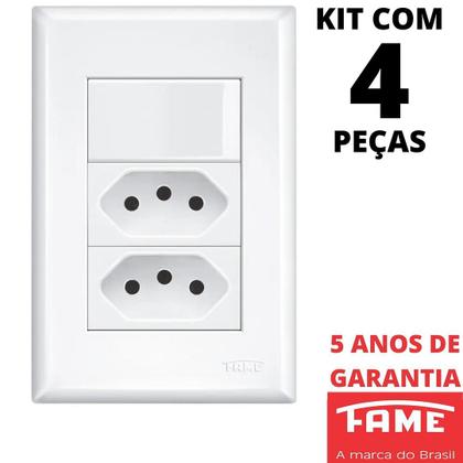 Imagem de 4un Interruptor Simples 16A e Tomada Dupla Padrão 2P+T 10A Com Placa Evidence FAME