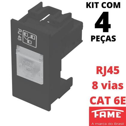 Imagem de 4un Módulo Tomada Rede RJ45 CAT 6E 8 Vias Habitat Black FAME