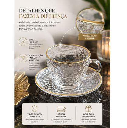 Imagem de 4un xicara com pires borda dourada café cha luxo