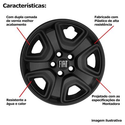 Imagem de 4X Calota Fiat Toro 2021 Aro 16 Preto Fosco 300Cp