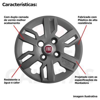 Imagem de 4x Calota Fiat Uno Way Aro 13 Grafite Emblema Original 227cb