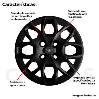 Imagem de 4x Calota Ford Ka Hatch Sedan Aro 14 Preto Brilhante
