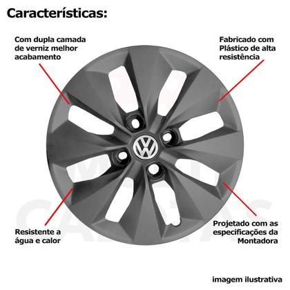 Imagem de 4X Calota Vw Gol Voyage 12 A 20 Aro 14 Grafite Emblema 112Cb