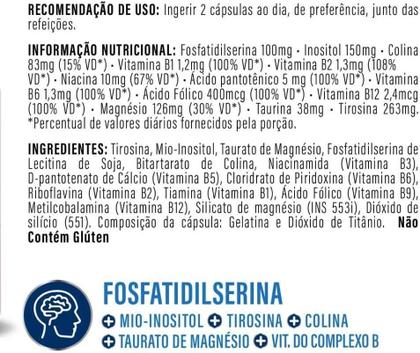 Imagem de 4x Neurofan Fosfatidilserina (Colina, Tirosina, Inositol, Taurina, Magnésio e Comp B) 60 Caps Flora Nativa