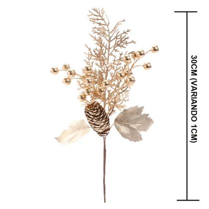 4x PICK FOLHAS FRUTAS PINHA GALHO ENFEITE NATAL DECORAÇÃO NATALINO OURO DOURADO 1101830 - CROMUS Imagem de 4x PICK FOLHAS FRUTAS PINHA GALHO ENFEITE NATAL DECORAÇÃO NATALINO OURO DOURADO 1101830