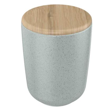 Imagem de 4x Porta Algodão Cotonete OU Ceramica Cinza c/ Tampa Bambu