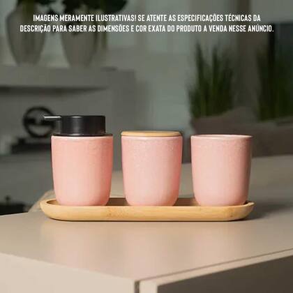 Imagem de 4x Porta Algodão Cotonete OU Ceramica Cinza c/ Tampa Bambu