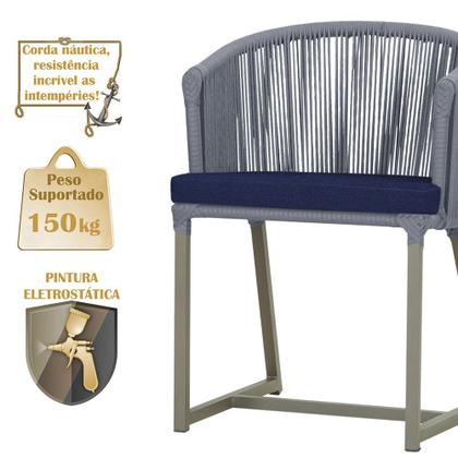 Imagem de 5 Cadeiras de Jantar Área Noronha em Alumínio com Pintura Fendi Corda Náutica E10 Trama Original