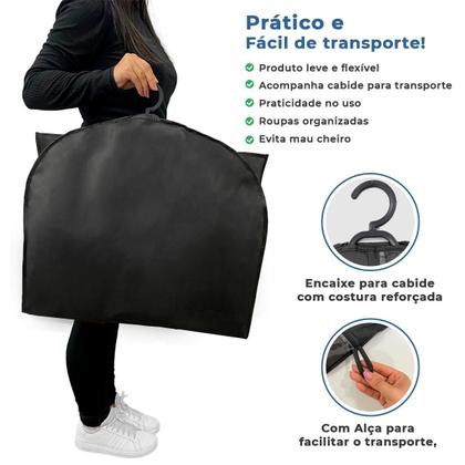 Imagem de 5 Capa Protetora Para Roupas Em Geral Terno Anti Mofo Tnt + Cabide Visor PVC Cristal Noivo Aluguel Resistente Envio Imediato Preto