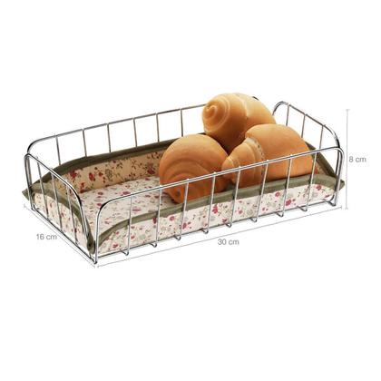 Imagem de 5 Cestos Porta Pão Bolo Aço Cromado com Forro 30x16cm Retang