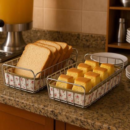 Imagem de 5 Cestos Porta Pão Bolo Aço Cromado com Forro 30x16cm Retang