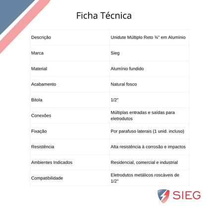 Imagem de 5 Conector Unidut Múltiplo Sieg Medida 1/2 Em Alumínio