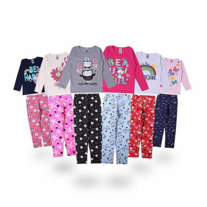 Imagem de 5 Conjuntos Roupa de Menina Infantil Feminino de Criança Peças Estampadas em Cotton