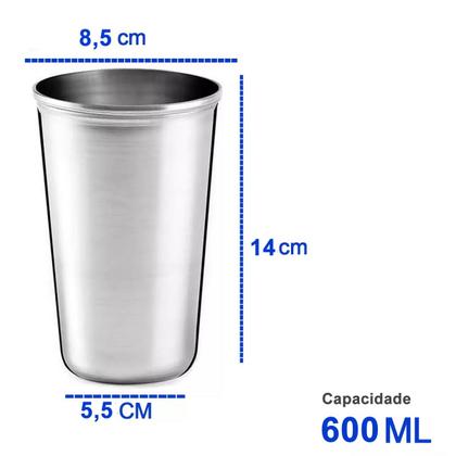Imagem de 5 Copos Aço Inox Resistente Grande Cerveja Agua Suco 600ml