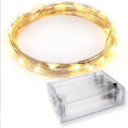 Imagem de 5 Fio Fada Cordão 20 Luz Led Plástico 2 Metros Pilhas AMARELO