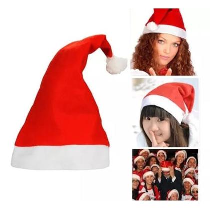 Imagem de 5 Gorro Kit Touca Vermelha Papai Mamãe Noel Adulto Brilhante Decorativa 