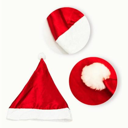 Imagem de 5 Gorro Kit Touca Vermelha Papai Mamãe Noel Adulto Brilhante Decorativa 
